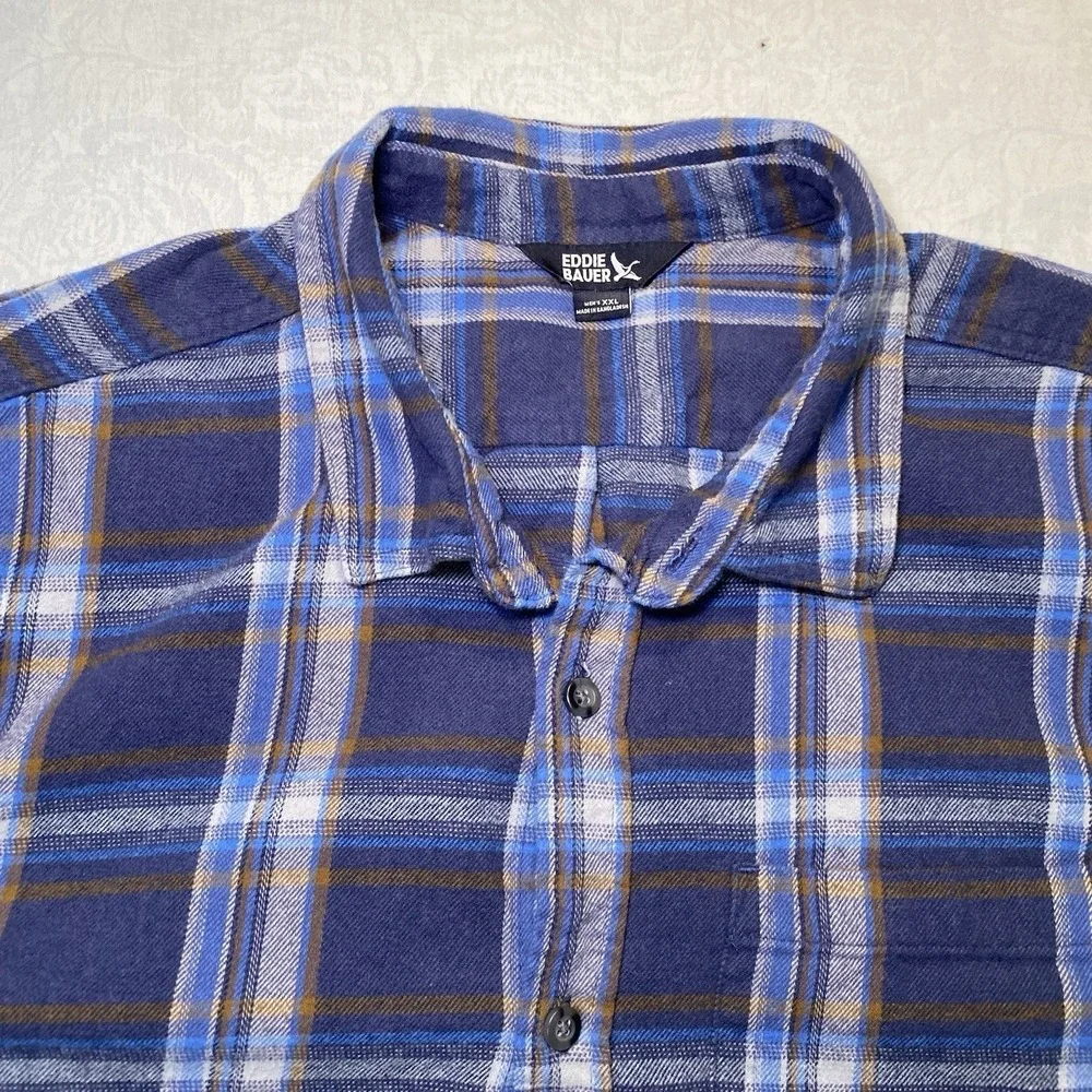 Eddie Bauer Flannel Shirt Mens XXL Blue Orange Plaid Button Up Lot 2